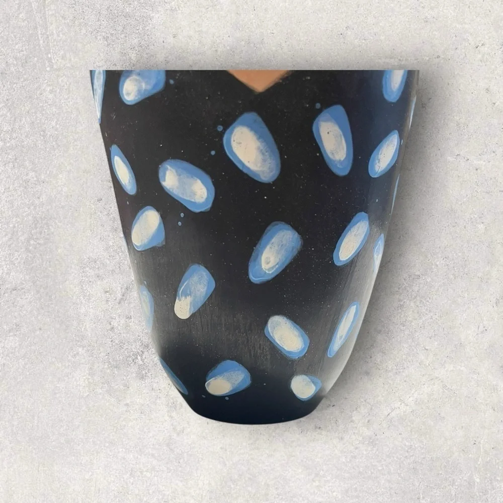 Blue & Beige Artistic Vase, Native American pottery, artist signature 